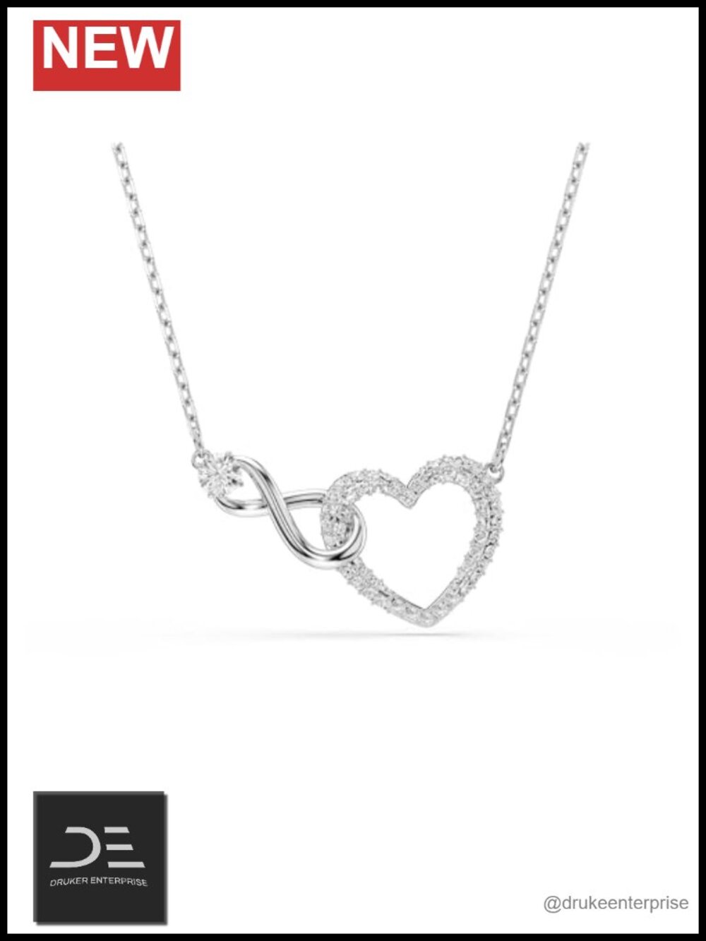 Swarovski Crystal Heart Infinity Pendant Necklace Rhodium Plated